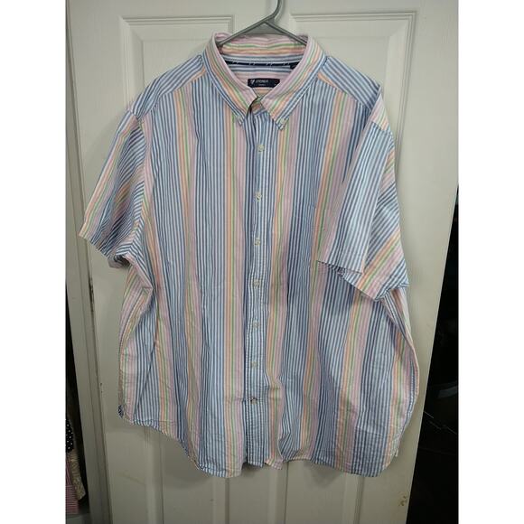 Cremieux Men's 3XB Candied Striped Collared Short Sleeve Pocket Shirt - Picture 1 of 9
